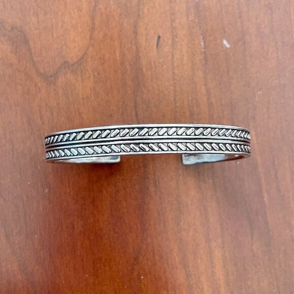 Braided Stamped Silver Tone Cuff Bracelet for Men or Women (thicker style) #502 - Picture 4 of 9